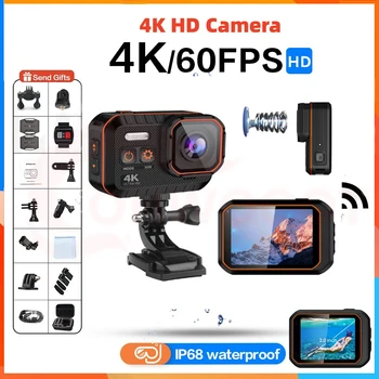 4K HD תנועה המצלמה Wifi חיצוני ספורט עמיד למים עמוקים 60FPS 170 מעלות זווית רחבה פעולה קאם אופניים אופנוע גוף מצלמת וידאו מסך LED