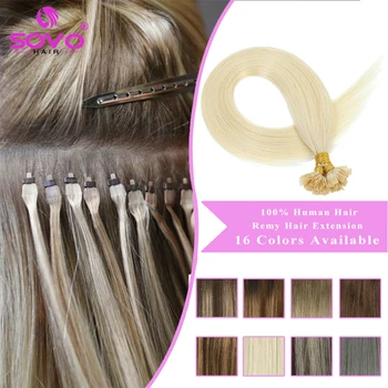ישר אנושי הארכת שיער קצה שטוח קרטין קפסולות 0.8 g 1g 50/100 גדילי טבעי אירופאי הארכת שיער Ombre בלונדיני צבע
