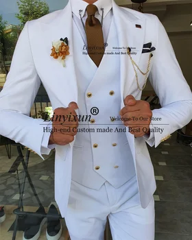 לבן דק מתאים לגברים חליפה 2022 שיא דש מזדמן טוקסידו לחתונה עבור החתן 3 חתיכות להגדיר העסק זכר בלייזרס Terno Masculino