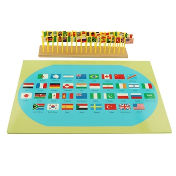 החינוך של מונטסורי צעצועים לתינוקות בגיל הרך דגלים של מפת העולם מזהה גיאוגרפיה משחק פאזל ללמד צעצועי עץ לילדים