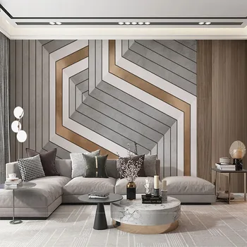 מותאם אישית בכל גודל 3D ציור קיר מודרני גיאומטריות פשוטות יוקרה ברמה גבוהה עץ מלא סורג השינה ספה רקע קיר המסמכים דה ונקייה