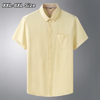 בתוספת גודל 100% כותנה של הגברים חולצה קיץ, שרוול קצר אוקספורד טקסטיל מוצק צבע השמלה עסקים רשמית חופשי מזדמן 6XL 7XL 8XL