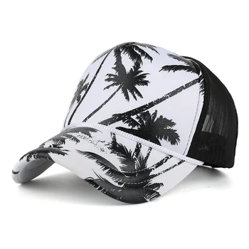 קיץ גברים מודפס עץ קוקוס פאלם ביץ מתכוונן חיצוני שמש-הוכחה Snapback יבש מהירה רשת כובע בייסבול כובע דלי