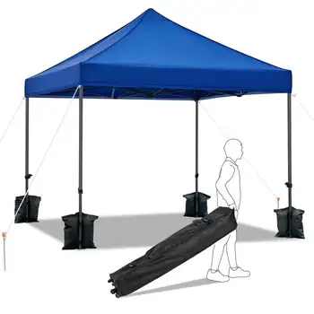 חיוך מארט מתכוונן 10' X 10' פרסומות קופצות החופה עם גלגלים לשאת את התיק, כחול אוהלים לאירועים חופה