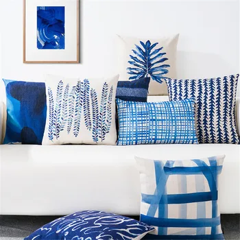 בסגנון נורדי דקורטיביים בכריות תיק כחול גיאומטריות המותני כרית כרית כיסוי במקרה קישוט על הספה בבית Cojines 45x45
