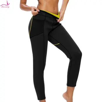 LAZAWG נשים סאונה המכנסיים באמצע המותניים הבטן שליטה זיעה חותלות במשקל מכנסיים אימון להרזיה הגוף מגבש פועל