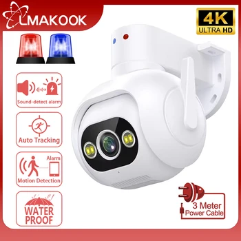 LMAKOOK 4K 8MP WIFI המצלמה PTZ 10X זום אוטומטי מעקב נשמעת אזעקה אבטחה במעגל סגור משטרה אור מעקב מצלמת IP iCam365
