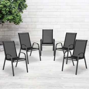 פלאש רהיטים 5 Pack בראזוס סדרה שחורה חיצונית מחסנית הכיסא עם Flex נוחות חומר מסגרת מתכת