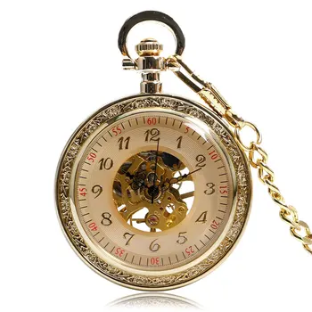 בציר קלאסי מכאני שעון כיס שעון שעה מלאה זהב היד רוח האופנה שלד לפתוח מול נשים גברים מתנות חג המולד