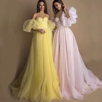מתוקה ורודה ארוכה ערב שמלת מסיבה אלגנטית 2021 החלוק דה נשף שרוולים נתיקים צהוב שמלות לנשף עם חגורה
