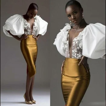 מוגזם שרוול זהב נדן שמלת ערב דרום אפריקה העצום הצוואר אפליקציות שמלות נשף נשים סלים מסיבת קוקטייל שמלות