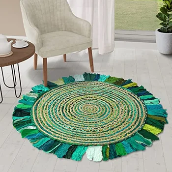 יוטה טבעי באזור השטיח הירוק כותנה סיבים סיבוב שטיחים עבור הסלון בעבודת יד עיצוב חדר השינה בוהו 