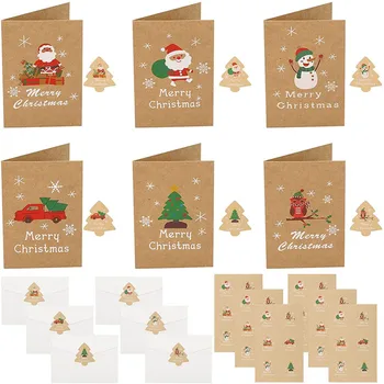 EZONE 36pcs/סט כרטיסי ברכה עם מעטפות, מדבקות נייר קראפט חג שמח הודעה כרטיס עיצוב מתקפל 6 תבניות