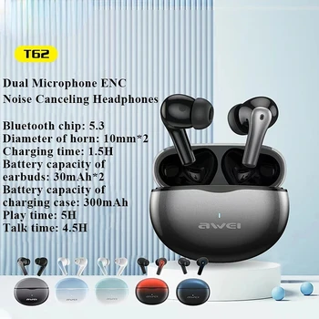 T62 4 מיקרופון ENC אוזניות Bluetooth אוזניות 5.3 TWS Wireless אוזניות אוזניות ספורט Waterproof ENC אוזניות