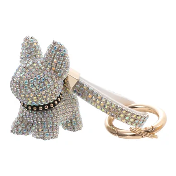 בולדוג צרפתי מחזיק מפתחות הארנק תלוי תליון יהלום פיטבול טבעת סגסוגת אלגנטית שקית בחורה אביזר