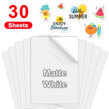 30 גיליונות A4 מבריק, לבן מט הדפסה מדבקת ויניל נייר דביק עותק נייר למדפסות הזרקת דיו מדפסת A4 נייר שקוף