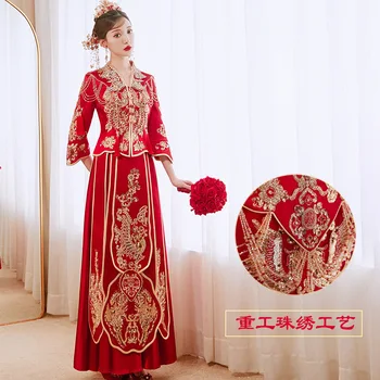 סקסית V-צוואר נישואין להגדיר רקמה הכלה החתן תחפושת מזרחי טוסט בגדי וינטג ' אוהבי Cheongsam שמלת החתונה