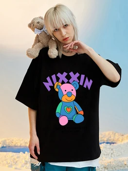 אופנה Kawaii דוב טריים עיצוב חולצה נשית אופנה בגדים מזדמנים O-צוואר לנשימה חולצה אופנה כותנה שרוול קצר למעלה