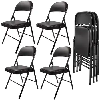 Inolait כיסא מרופד מתכת כיסאות מתקפלים, 4 Pack, שחור