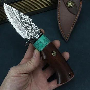 קבוע להב הסכין דמשק vg-10 סכין פלדה ידית עץ חיצוני ציד הישרדות ישר סכין edc כלי
