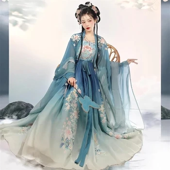 Hanfu שמלת סיום לימודים עבור נשים סינית עתיקה תחפושת פיית תחפושות קוספליי מסיבת ריקודים שמלת תלבושת Hanfu כחול סטים נקבה