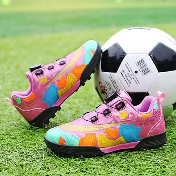אופנה ורודים באיכות גבוהה נעלי כדורגל נעלי ספורט לילדים בנים כפתור slip ילדים נעלי כדורגל דשא סוליות נעלי ספורט גברים