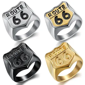 FDLK גברים אופנה דיגיטלי 66 לבן שחור מצופה זהב אופנוען כביש 66 טבעת Mens מועדון האופנועים השנה הטבעת