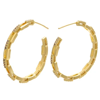 ZHUKOU 1piece 32x32mm צבע זהב גדולה מעגל עגילי חישוק לנשים פופולרי CZ קריסטל לולאה עגיל תכשיטים דגם:VE161