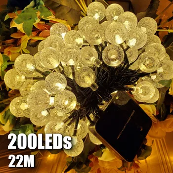 200 LED מחרוזת אור חיצוני השמש פיות אורות 22M IP65 עמיד למים גרלנד חג מולד קישוט החתונה מנורת גן