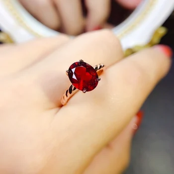 כסף סטרלינג 925 טבעי גארנט טבעת טבעת אירוסין נקבה יוקרה חן תכשיטים חדש טבעת נישואין מתכוונן בסדר