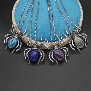 טבעי תכלת Lazulis תליון שרשרת חיות חמודות טבעי Agates תליון צבע כסף שרשראות לנשים Jewerly המסיבה מתנה