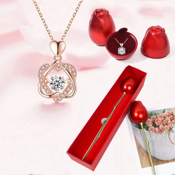 לב שזור שרשרת עם יצירתיים רוז קופסת מתנה לנשים חברה 2023 יום האהבה מתנה אופנה רומנטית תכשיטים