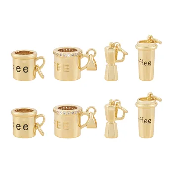 8Pcs כוס קפה קסם קפה סיר פליז תליוני זהב 18K מצופה עגילים צמיד Necklae DIY ליצירת תכשיטים ואביזרים