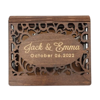 אישית טבעת הנישואין תיבת הטקס עץ קופסא ספר חרוטים השמות שלכם ותאריך טבעות מחזיק הצעה מותאמת אישית קופסא מתנה