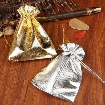 התכשיטים 50pcs אריזה רדיד זהב בד שרוך מתנת חג המולד אריזה עבור DIY תכשיטים מתנה שקיות מסיבת חתונה שקיות שקיות