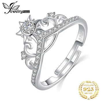 JewelryPalace חמניות כתר כסף סטרלינג 925 טבעת זרקונים CZ השמש אצבע מתכוונן פתח טבעות לנשים תכשיטים