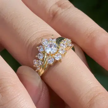 CAOSHI נובל יוקרה צבע זהב אלגנטי פרח קריסטל טבעת לנשים ילדה קסם אירוסין תכשיטי אופנה חם למכירה גודל 6-10