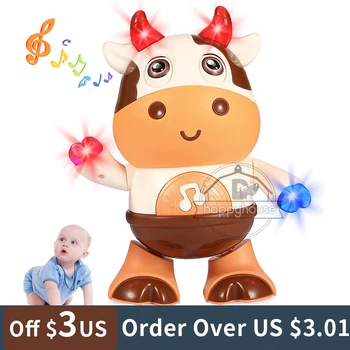 פרות צעצועים מוזיקליים ריקוד הליכה פרות צעצוע עם מוסיקה, אורות LED לרקוד צעצועים לתינוקות צעצועים 6 עד 12 חודשים 18 חודשים צעצועים
