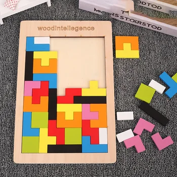 צבעוני 3D פאזל עץ טנגרם מתמטיקה צעצועים קוביית משחק ילדים טרום בית ספר Magination צורות פאזל צעצוע חינוכי לילדים