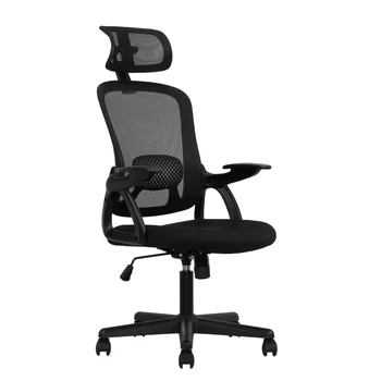 מעמודי התווך כיסא משרדי ארגונומי עם משענת הראש מתכווננת, בד שחור, 275lb קיבולת כיסא המחשב