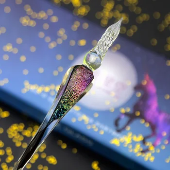 15pcs/סט כוכבי השמים יצירתי זכוכית לטבול את העט עם 5 צבע דיו, מחזיק עט
