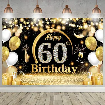 שמח יום הולדת 60 רקע רקע באנר עבור גבר אישה בלון הדלת וילון 60 שנה 60 יום ההולדת עיצוב