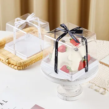25Pcs 4 אינץ ' שקוף עוגת קופסת פלסטיק עוגה קופסאות ואריזות ברור Cupcake מאפין מרובע מחזיק תיק החתונה תיבת