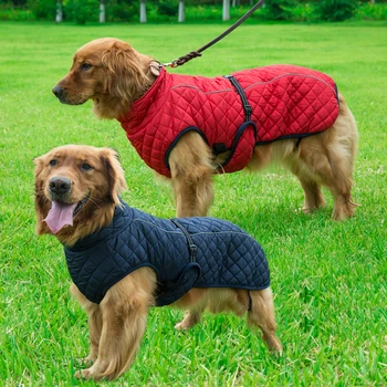 חיצונית גדולה כלב בגדי חורף בינוני כלב גדול מעיל ז ' קט חם, צמר רעיוני מחמד לבוש אפוד עם אבזם מתכוונן