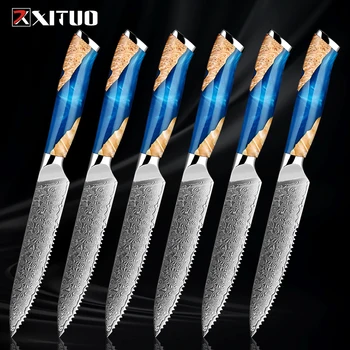 XITUO דמשק סכין סטייק קבוצה 2-4Piece יפנית VG10 להבים 5 אינץ ' פרמיה משוננת סכין סטייק שולחן המטבח סט סכינים