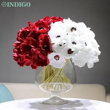 10PCS PU כלנית הזר 35cm הביתה שולחן הקיץ חתונה קישוט פרחים מלאכותיים פרחים אירוע מסיבת תצוגה - אינדיגו