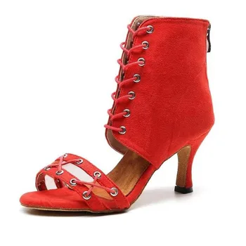 עקב גבוהות נשים לרקוד מגפיים לנשים להרגיש בנוח אדום Nubuck סלוניים ריקודים לטיניים נעליים Gilrs רך זמש הבלעדי הלטינית נעלי הריקוד.