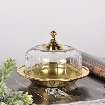 יצירתי פליז צנצנת אחסון עם מכסה זכוכית בעבודת יד גילוף עיצוב תה של אחר הצהריים עוגה צלחות חדר שינה שולחן תכשיטים ארגונית