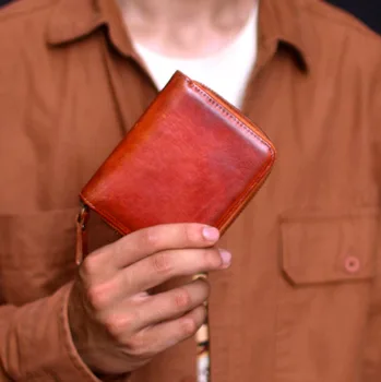 AETOO יוניסקס ארנק עור רוכסן ריבוע קטן שקית רב-כרטיס תעודת הזהות נייד אחסון בעבודת יד, וינטאג ' ארנק עור