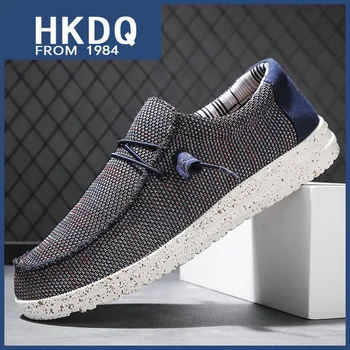 HKDQ חם מכירה אלסטי Mens נעלי זולים לנשימה Slip-on זכר נעליים מזדמנים אופנה נוחה החלקה גברים נעלי גודל גדול 39-48